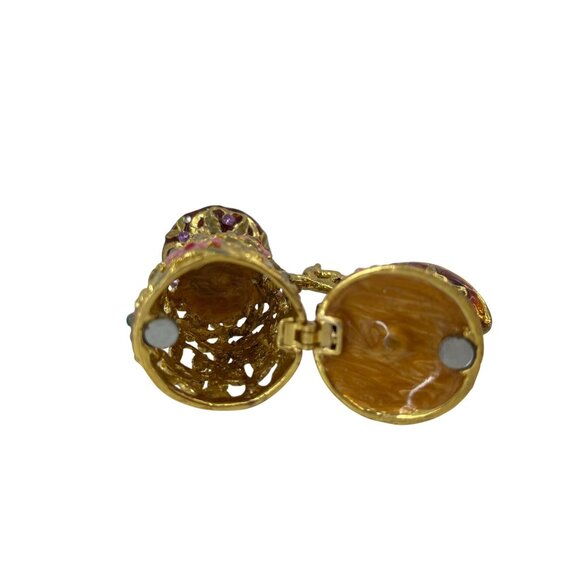 Vintage Gold Tone Miniature Pitcher Trinket Box Rhinestones Enamel Floral - Picture 4 of 6